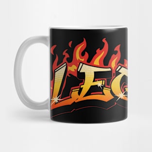 Leo Zodiac Retro Flames Birthday Mug